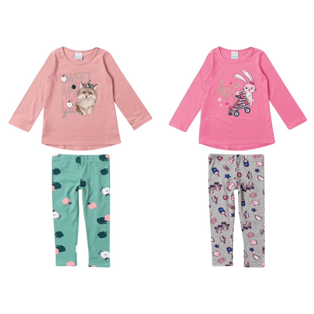 Kit 3 Legging Infantil Feminina Sem Flanela em Algodão Malwee KIDSLegging E  Calça De Moletom InfantilRoupas Infantis: Blusas, Camisetas e mais