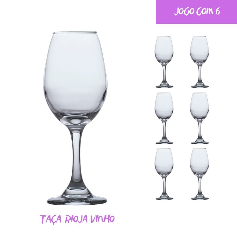 Conjunto 6 Taças de Vidro 251ml RIOJA VINHO Cristal Luxo | Shopee Brasil