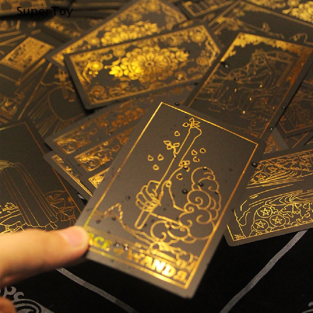 SUPERTOY Conjunto De Cartões De Tarô Caixa De Presente Cartão De Folha Dourada De Luxo Carimbo Quente PVC 12cm * 7cm