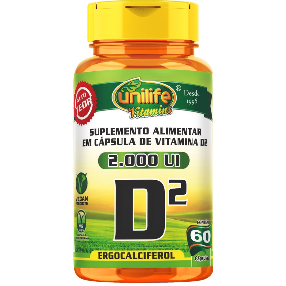 Vitamina D2 Ergocalciferol 2000 Ui 470mg 60 Cápsulas Vegano Unilife