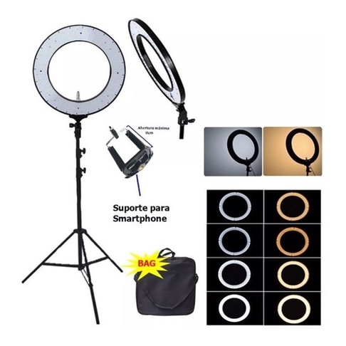 iluminador led ring light de 18 polegadas lives tripé