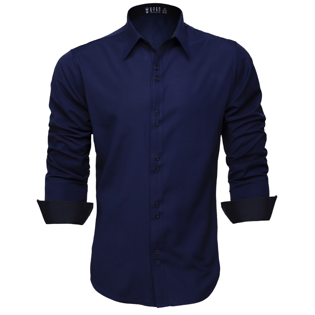 Camisa social store azul marinho masculina