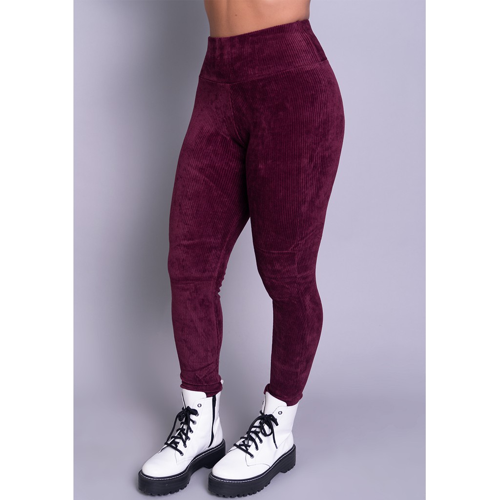 Calça de Veludo Legging Cotelê Cintura Alta Térmica Feminino Terra