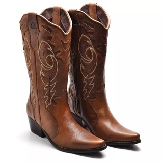 Bota Country Texana Feminina Montaria Couro Bico Fino Shopee Brasil