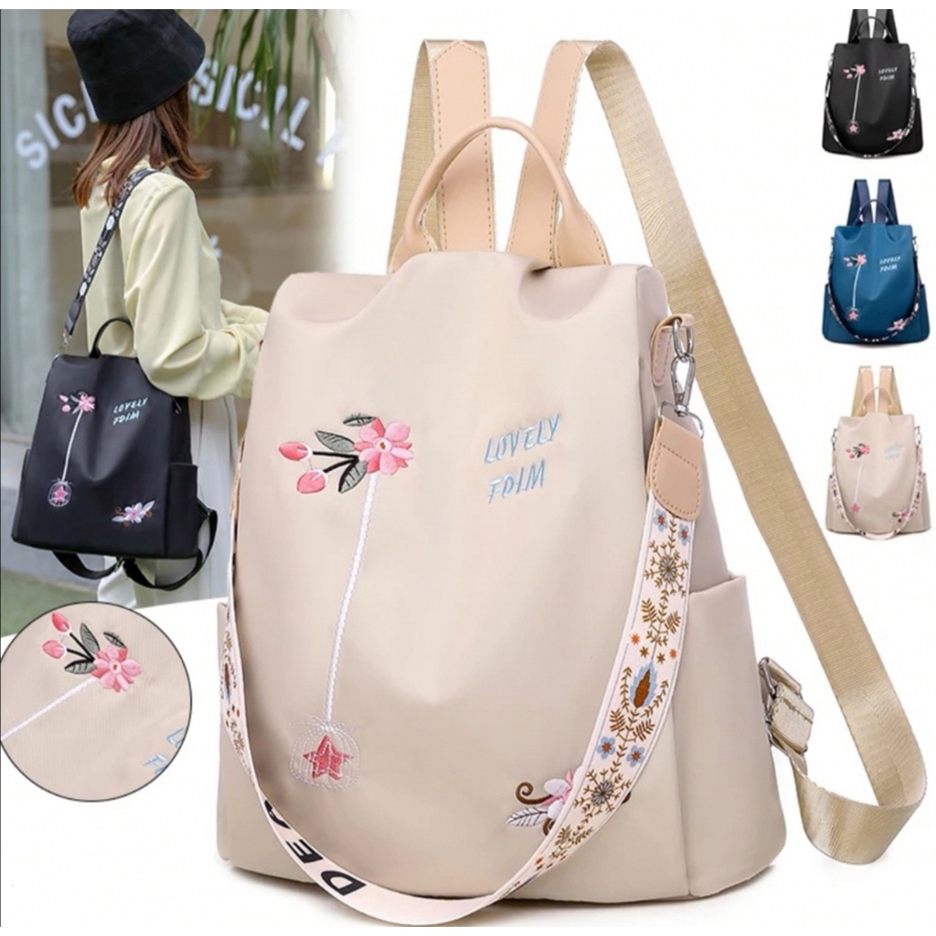 Mochila bolsa feminina Anti-furto LOVELY FDIM bordado impermeável multiuso passeio promoção