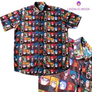 Camisa de botão - naruto shippuden uzumaki anime desenho geek simbolo  akatsuki