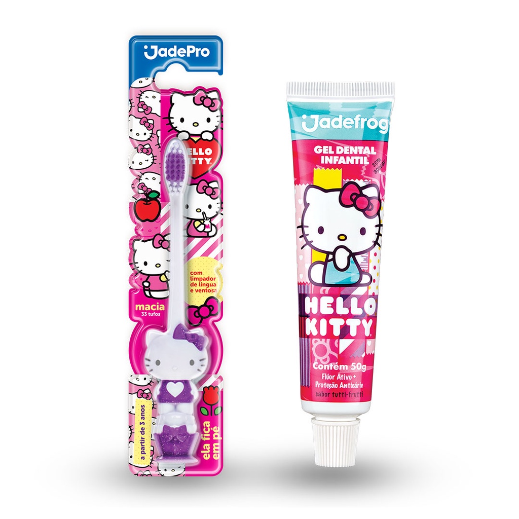 Kit Escova de Dente Infantil Hello Kitty 3D e Gel Dental Hello