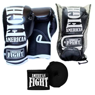 Kit Boxe Muay Thai Luva + Bandagem American Fight Preto - Promoção
