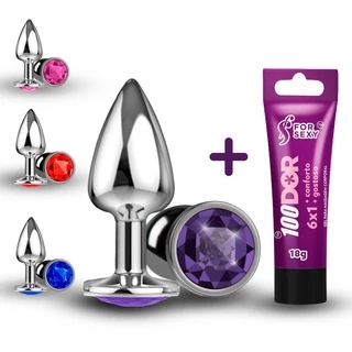 Kit Anal Iniciante Plug Anal Aço Inox Jóia Rosa Pequeno + Gel Lubrificante Tira a Dor Anal 6x1 100 Dor Sex Shop
