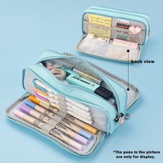 Angoo Double Sided Pen Bag Pencil Case Pure Color Canvas Pocket Storage Pouch Stationery Office School Supplies B6899