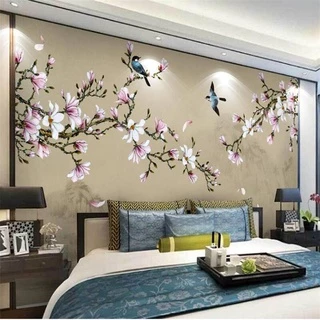 Personalizado Novo Estilo Chinês Pintado À Mão Magnólia Flores E Pássaros Papel De Parede Verde Mural Para Sofás TV De Fundo Papéis Home Decor Sticker