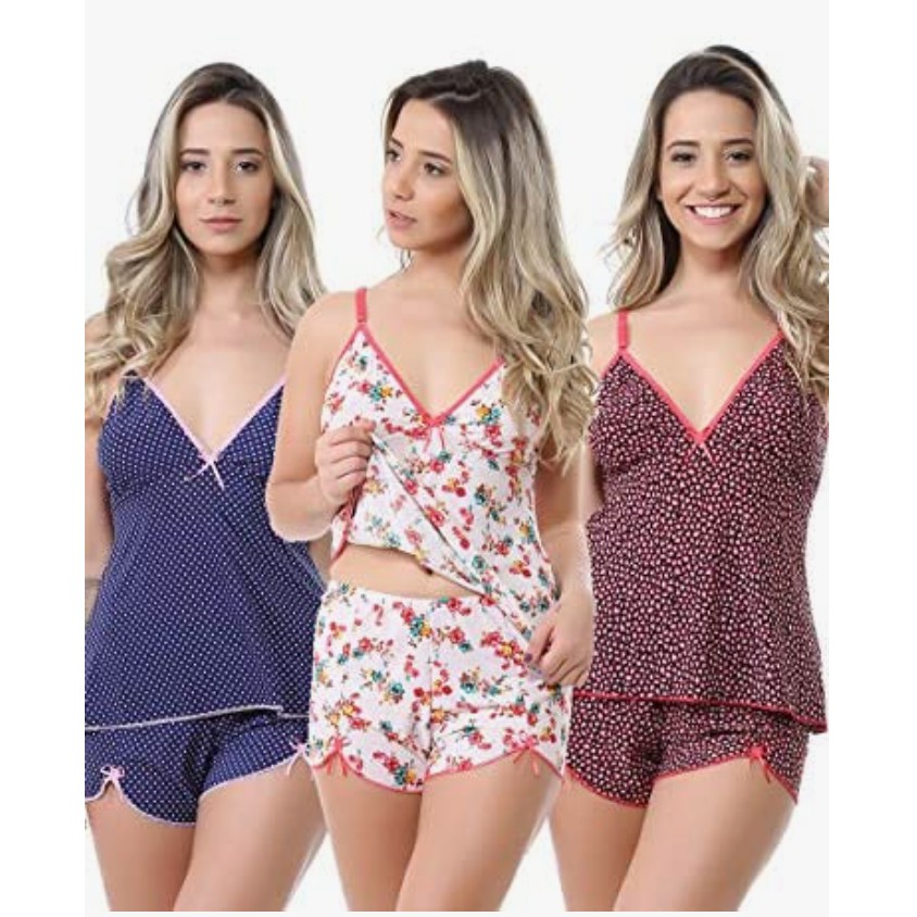 Kit 03 Short Doll Baby Doll Short de Dormir Feminino Conjunto Diversas ...