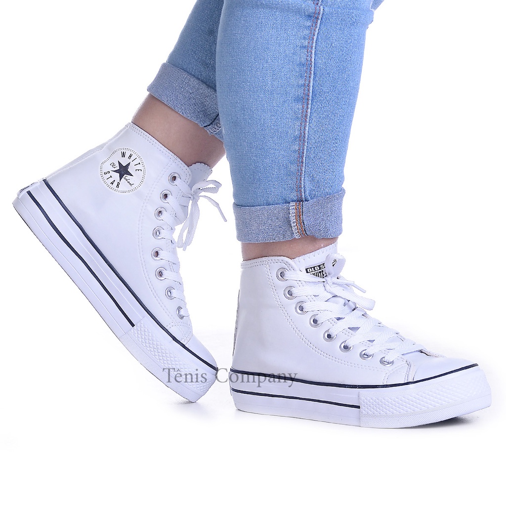 Tênis All Star Original De Couro Com Plataforma Cano Curto