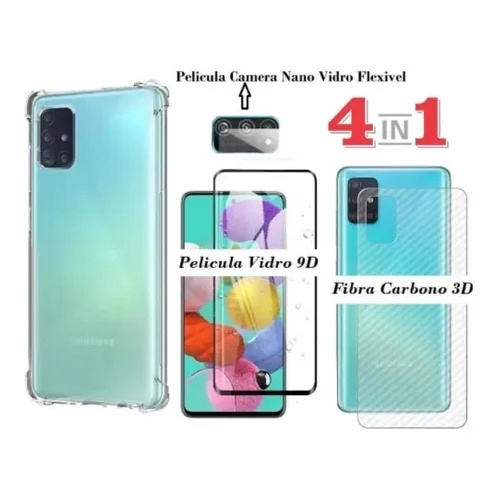 Capa + Película 9D + Pelí. Câmera + P Carbono P/ Galaxy A71