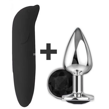 KIT Erótico Vibrador Femenino DELFÍN + PLUG ANAL C/ Piedra Sexy