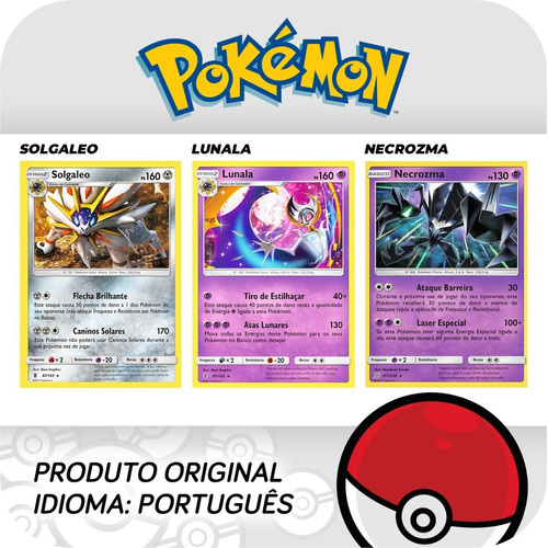 Kit Carta Pokémon Lendários Solgaleo Lunala Necrozma - Novo Original Copag