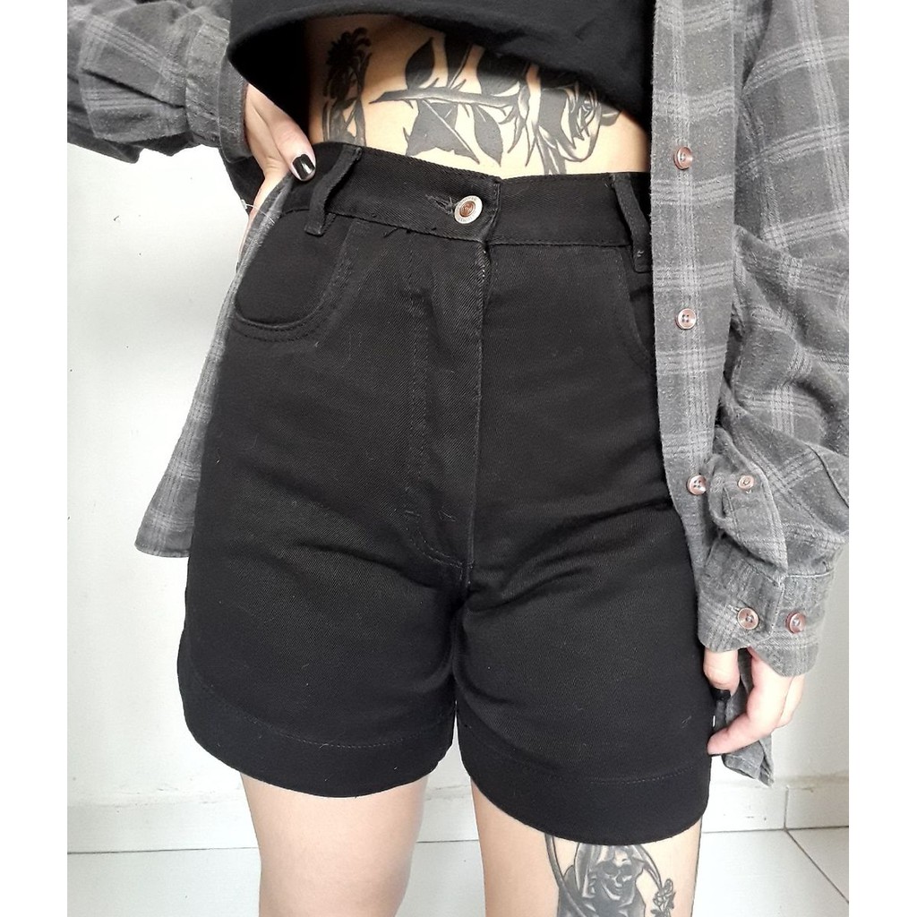 Short mom jeans store preto