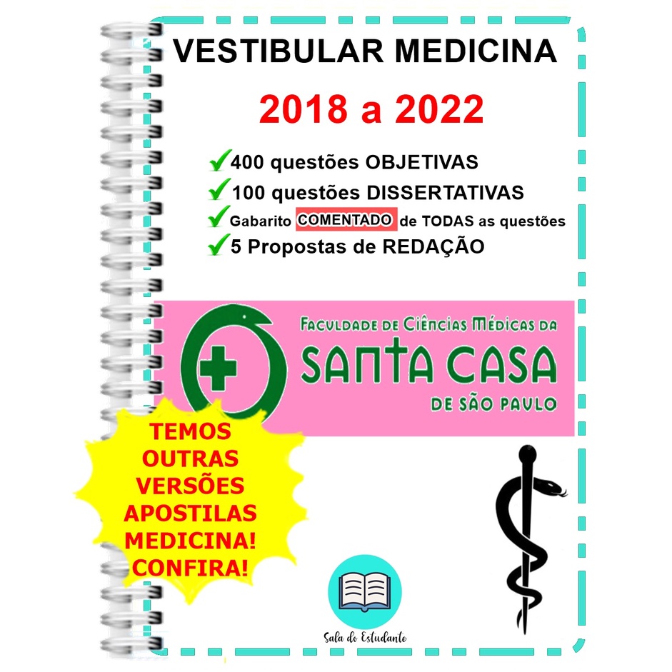 Apostila MEDICINA SANTA CASA 2018 a 2022 + Resolução Comentada | Shopee ...