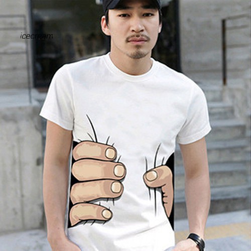 [ICE] Camisa Branca com Mão 3D Masculina para Verão