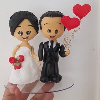 Noivinhos para Topo de Bolo com Moto 9cm para Casamento