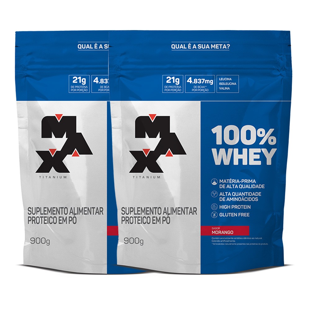 Kit 2 100% Whey 900g Refil – Max Titanium – ( Total 1,8kg )