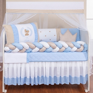 Kit Berço Trançado Urso Menino Azul 11 Peças Lençol Extra