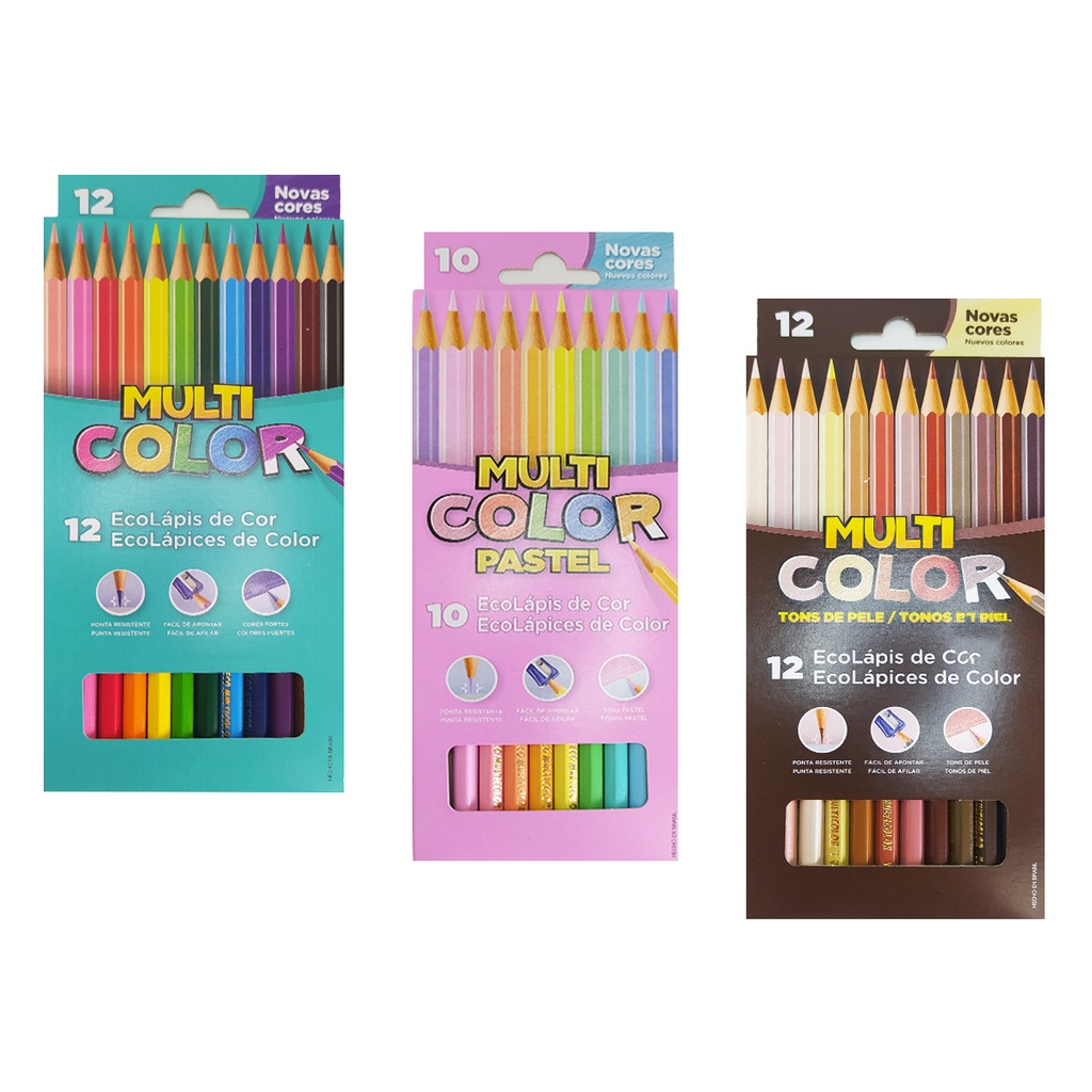 Kit Lapis De Cor 34 Cores Multicolor Básicas + Pele + Pastel :  : Papelaria e Escritório