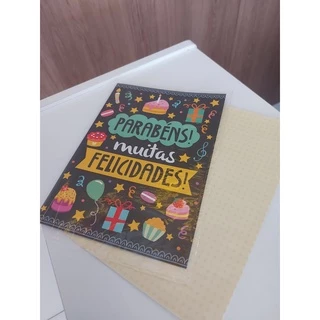 Cartão de Aniversário com mensagens criativas 21,5cm x 15,5cm Parabéns Feliz Aniversário Muitas felicidades