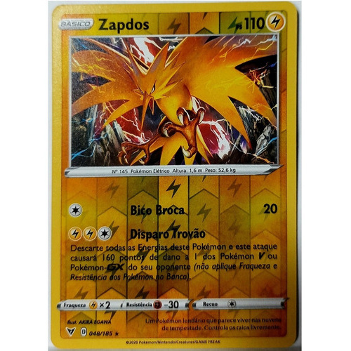 Carta Pokémon Lendário Zapdos Brilho Reverso Original Pt