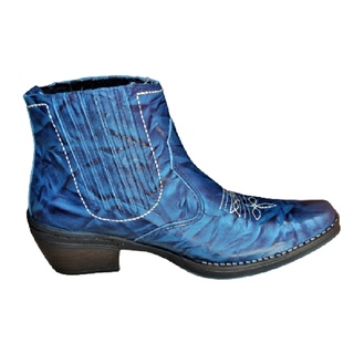 Bota Country Azul Couro Legitimo Solado Borracha Salto Alto Carrapeta Botina cowboy Cavalgada Vaquejada Botinha Modelo Rodeio Marca Campolina Referencia 3331