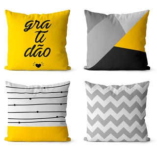 kit 4 capas de almofadas gratidão geométrica amarelo e preto