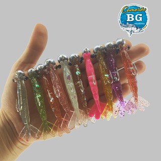 Kit Jig Head inox + Camarão Artificial Isca Soft para pesca de praia, barranco e embarcado, para robalo traira tucunare traira e outros predadores
