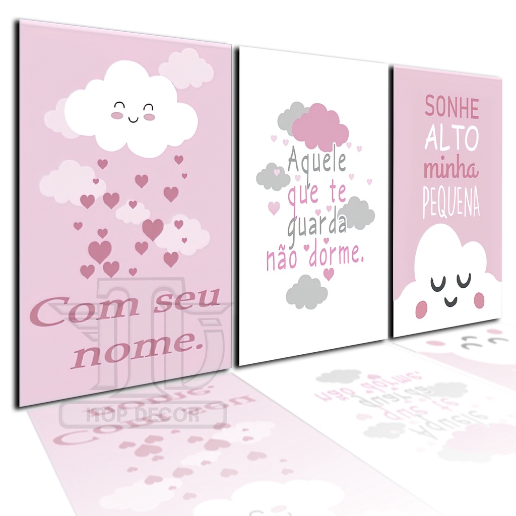 Kit 3 Quadros Decorativos Infantil Sonhe Alto Religioso Quarto Bebe