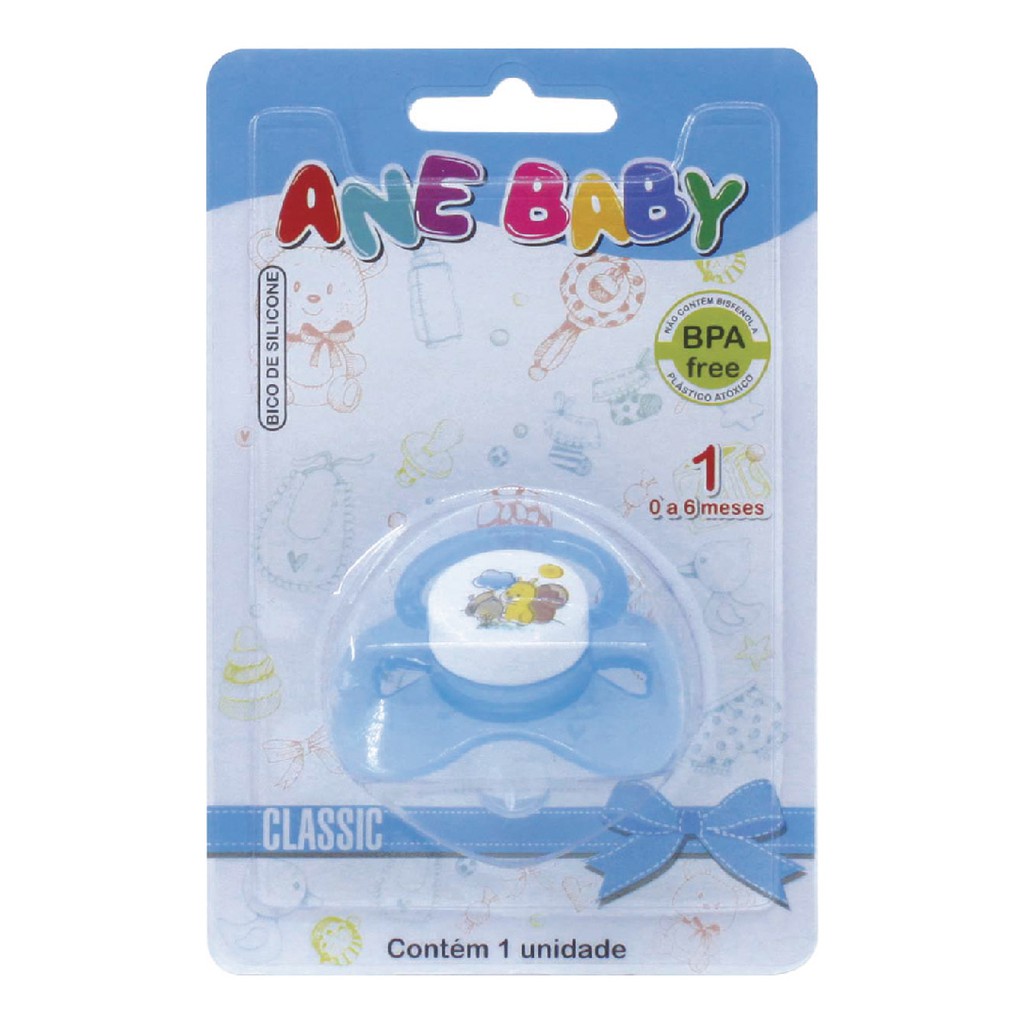Chupeta Ane Baby CLASSIC Bico Redondo 0 a 6 meses (AZUL & ROSA)
