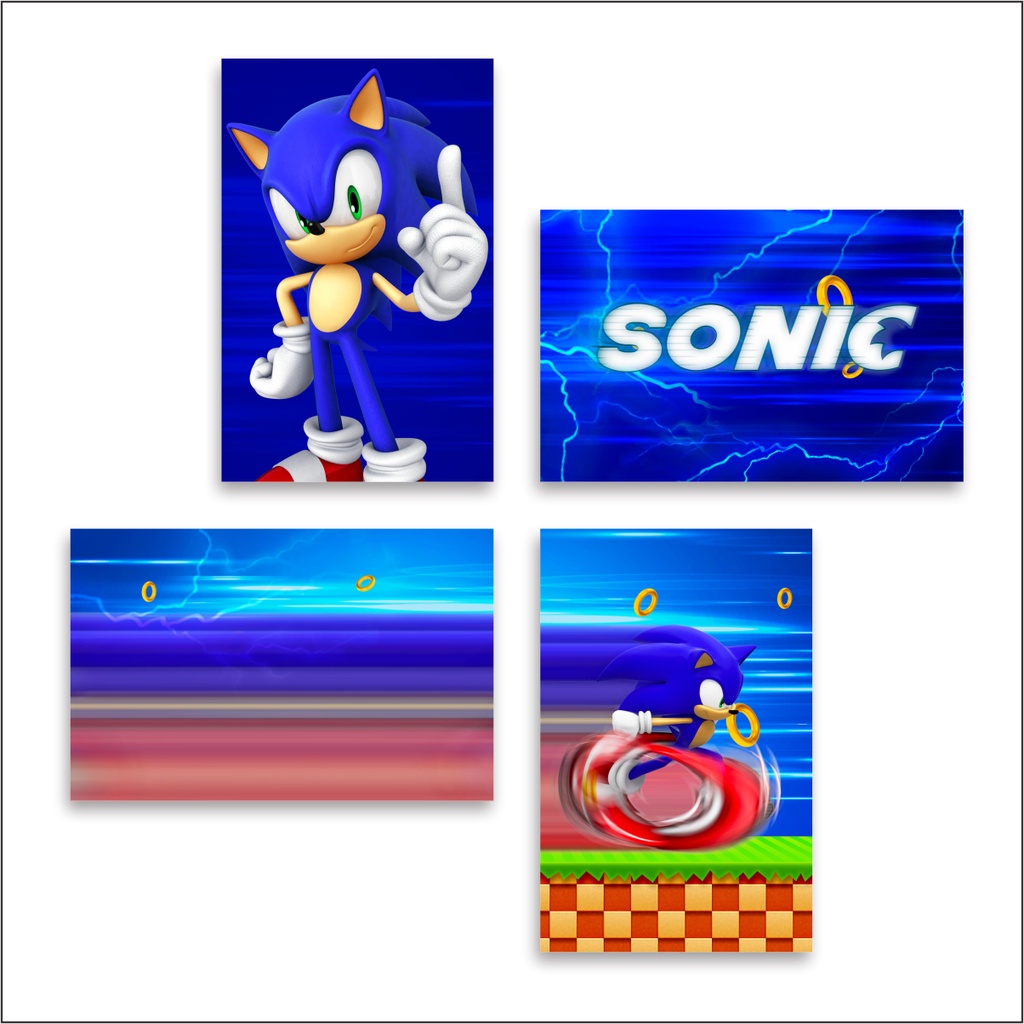 kit 5 peças quadro decorativo mosaico jogo sonic jogos game desenho quarto  menino med 115x60