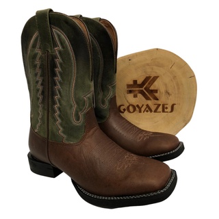 Bota Masculina Texana Country Marrom Cano Verde Goyazes Original Café Solado Flex