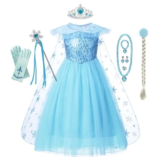 Vestido Cosplay Frozen Elsa Anna Fantasia Capa Festa De Aniversário