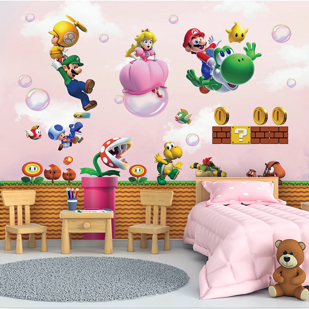 Papel de Parede Super Mario Gamer Quarto Infantil do Jogo Nintendo