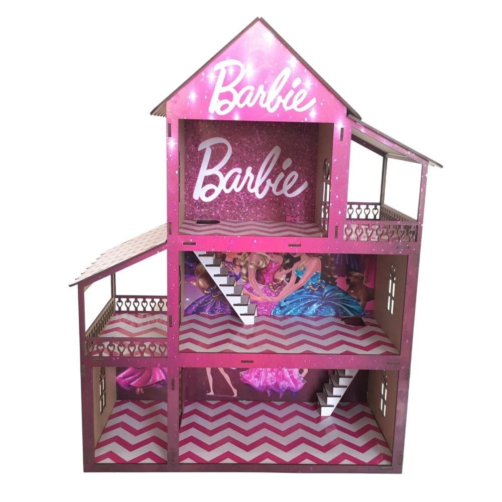 Casa casinha bonecas polly barbie madeira pintado e adesivado - Ri