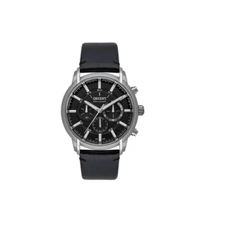 Relogio Orient original Masculino cronografo prata e preto pulseira de couro de aço inox a prova dagua MBSCC055 G1PX