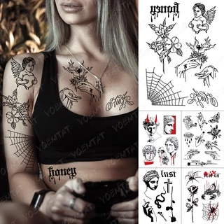 Adesivo De Tatuagem Temporária À Prova D'água Jesus Anjo Praying Old School Flash Teia De Aranha Flor Linha Body Art Braço Tatoo Falso