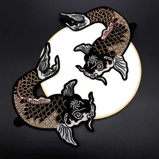 1 Par De Carpa Peixe Patch Ferro Bordado Em Remendos Para Vestuário DIY Acessórios Decoração