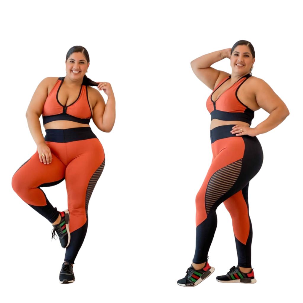 Conjunto Calça Legging + top com bojo Feminino Plus Size Fitness em Suplex  Roupa de Academia dia a dia caminhada tecido grosso sem transparencia