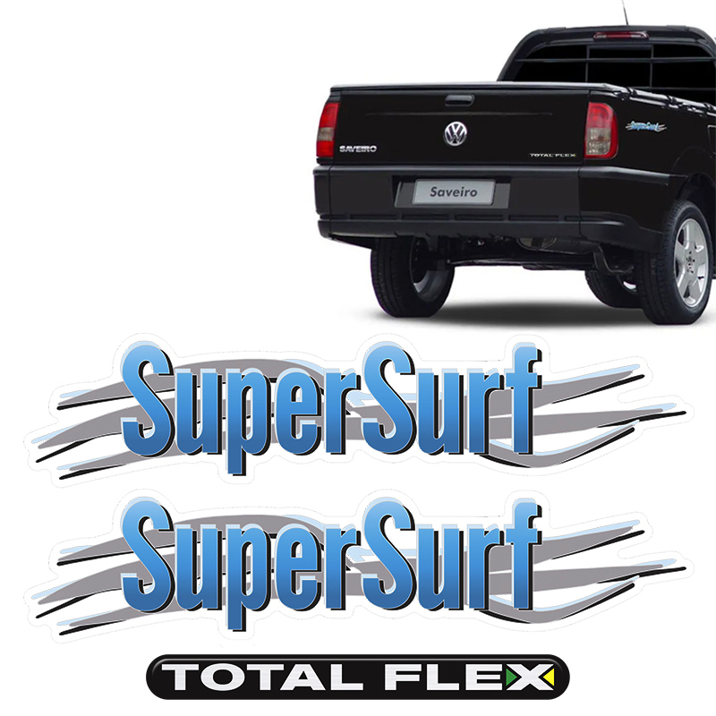 Kit Emblemas Super Surf 2003/2008 Cinza/Azul Saveiro Parati