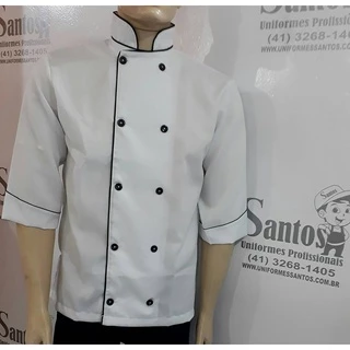 Dolma Chef De Cozinha uniforme gastronomia Branca Com Detalhes Pretos