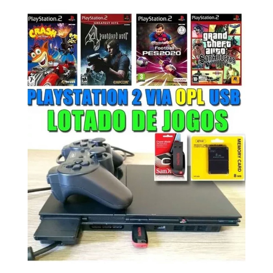 Console Playstation 2 Slim OPL jogos Pendrive (sem leitor) - PS2