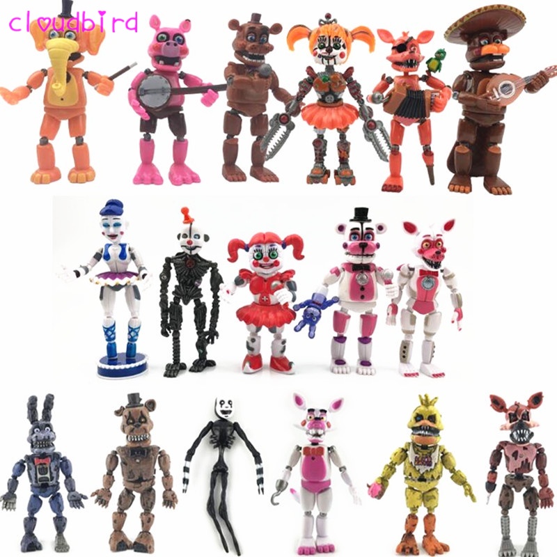 New 5Pcs FNAF Anime figure with light Five Nights Game Pvc Action Figures  Bonnie Foxy Toys Fazbear Bear Doll Model Toys Birthday Gifts For Kids
