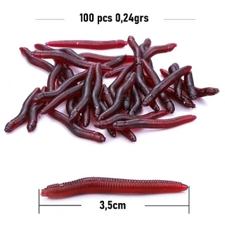 Kit 100 Iscas Artificiais Minhocas Silicone Soft 3,5cm 0,24g Frete Grátis