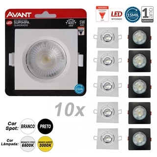 Kit 10 Spot Led Embutir Direcionável Quadrado Quente Frio