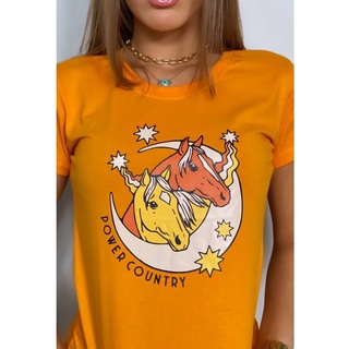T-shirt country feminina horse moon blusa feminina tshirt laranja